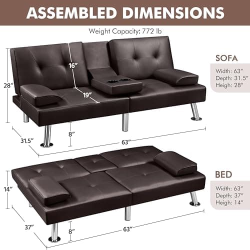 Yaheetech Adjustable Sleeper Sofa, Modern Faux Leather, 772lb Capacity