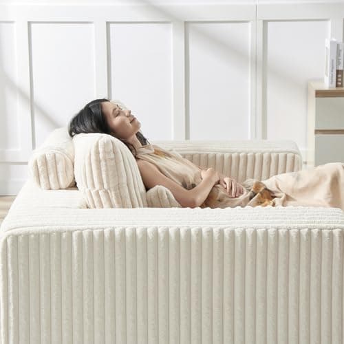 Beige Oversized Chaise LoungeChair with Ottoman, Deep Seat Sofa