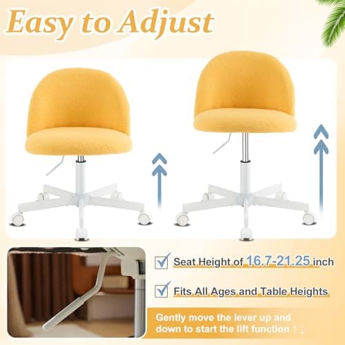 VINGLI Sunny Egg Yellow Rolled Task Chair, Armless Desk Chair with Lumbar Support