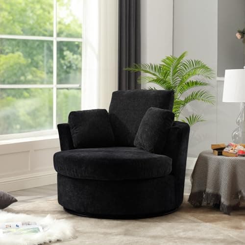 JEEOHEY 360 Degree Swivel Chenille Fabric Chair Set, Black, Oversized Sofa Accent