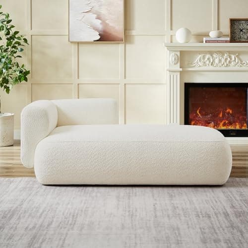 Boucle Cream Upholstered Chaise Lounge for Living Room Bedroom