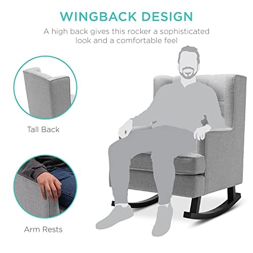 Best Choice Products Gray Tufted Velvet Wingback Rocking Chair for Living Room & Nursery