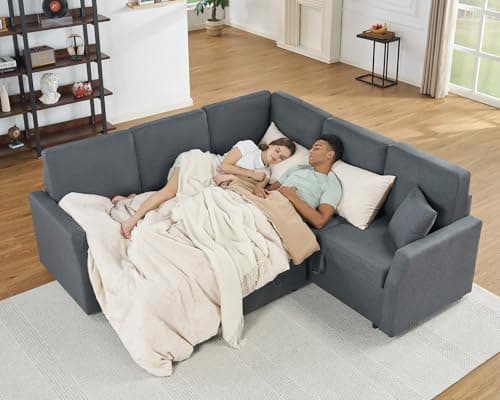 Jocisland 85" Oversized L-Shaped Sleeper Sofa with Storage, Grey Linen