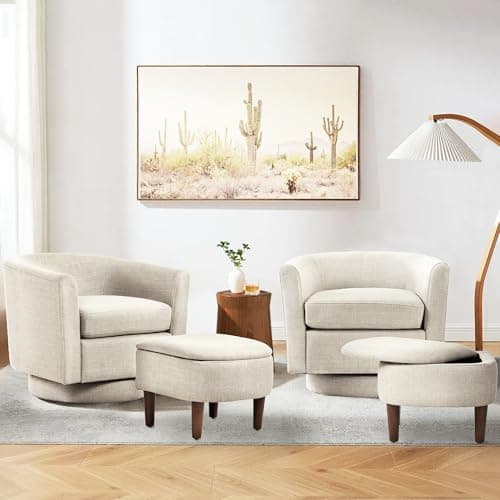 COLAMY Swivel Barrel Accent Chair with Ottoman, Light Brown