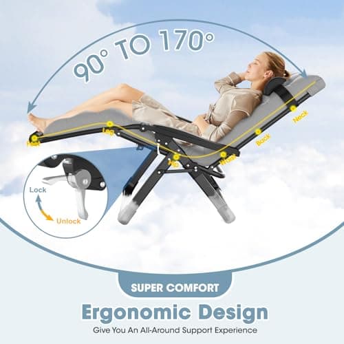 XXL Oversized Zero Gravity Chair with Footrest & Storage, 500lbs Capacity