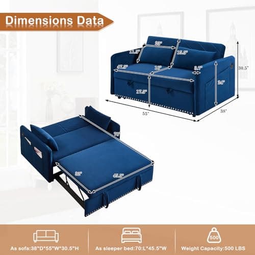 JEEOHEY 3 in 1 Convertible Sleeper Sofa Bed