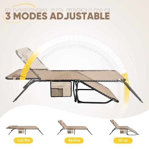 EZCHEER Beige Extra Wide Portable Sunbathing Lounge Chair with Storage Bag
