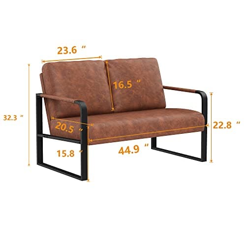 Mid Century Modern Dark Brown Faux Leather Love Seat Mini Couch