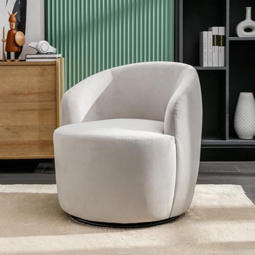 KIVENJAJA Teddy Sherpa Swivel Chair, Ivory, Modern Nursery Living Room Armchair