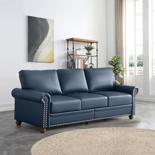 JEEOHEY Burgundy Faux Leather Sofa, Mid Century Modern 82" W Couch with Storage, Deep Seat Comfy 3 Seater for Living Room, Apartment & Office