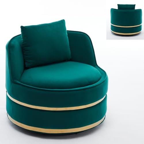 360° Swivel Faux Leather Chair, Plump Pillow Round Reading Lounge for Living Room & Bedroom, Easy Assembly