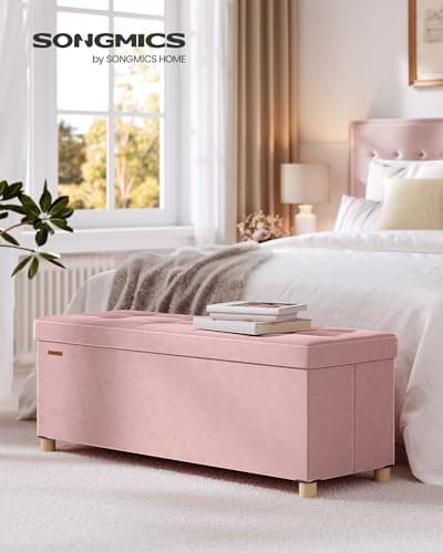 SONGMICS Folding Storage Chest with Foot Rest, 30 Gal., Jelly Pink