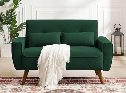 Mid Century Green 2 Seater Loveseat with Wooden Legs