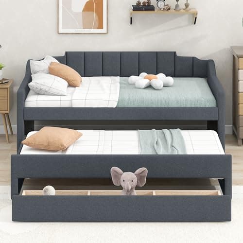 Meritline Beige Tufted Twin Daybed with Drawers & Storage