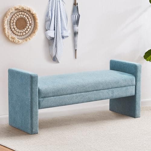 Khaki Upholstered Solid Wood Bench for Bed & Living Room