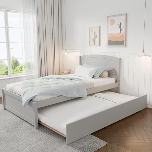 Natural Solid Wood Twin Pull Out Daybed with Trundle and Slat Support