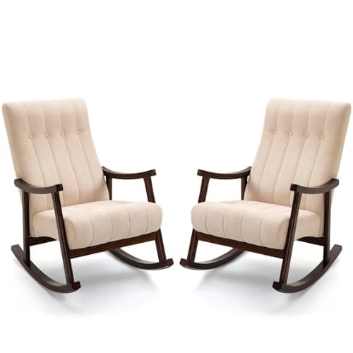 AVAWING Light Grey Fabric Upholstered Rocking Chair, Modern Living Room Armchair