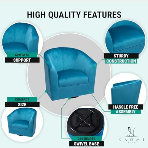 Ariana Turquoise Microfiber 360 Swivel Barrel Chair for Living Room