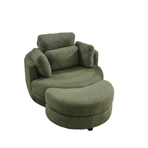 360° Swivel Barrel Chair with Half Moon Ottoman for Living Room