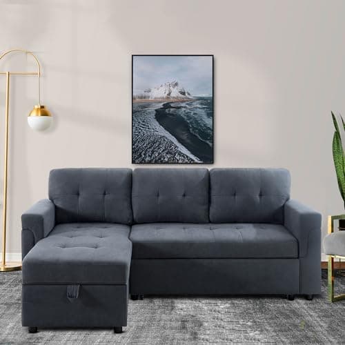 Naomi Home Dark Gray/Air Leather Sleeper Sectional Sofa Bed & Chaise - Tranquil Comfort