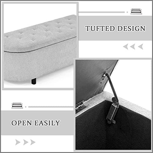 Set of 2 Storage Ottoman with Tufted Upholstery- Gray and Yellow