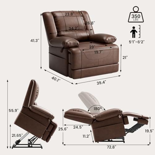 Elderly Recliner Chair with Massage, Heating and USB Ports (Red Brown)