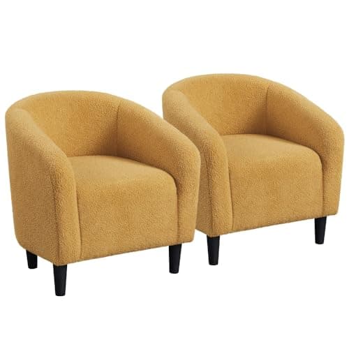 Yaheetech Furry Accent Barrel Chairs Set of 2 - Soft Padded Armrests, Ivory