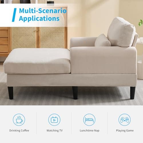 Mjkone Beige 61" Velvet Chaise Lounge Chair - Modern Sleek Recliner