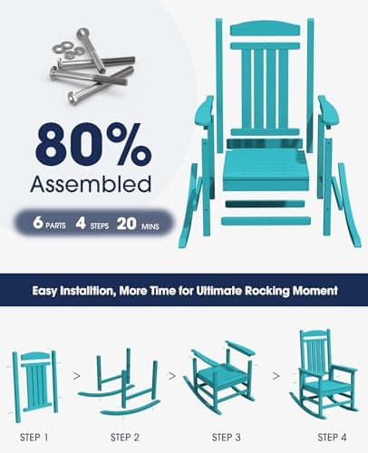 KINGYES Aruba Blue HDPE Outdoor Patio Rocking Chair, 330lbs Support