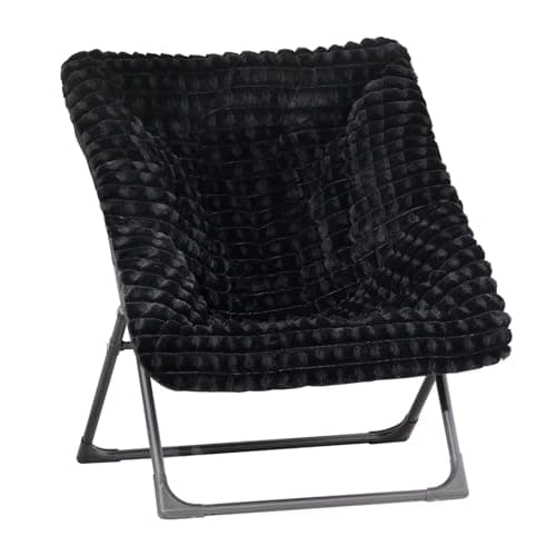 HollyHOME Beige Faux-Fur Oversized Folding Lounge Chair
