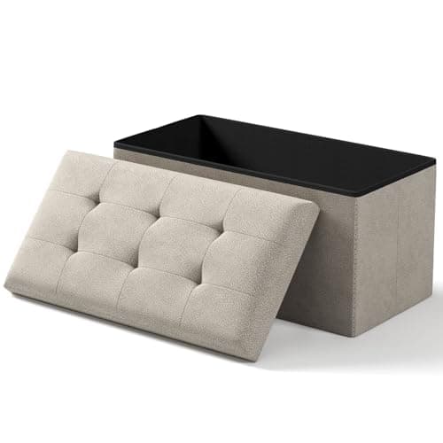 White Storage Ottoman Bench with Folding Foot Rest, 15 x 43 x 15 Inches