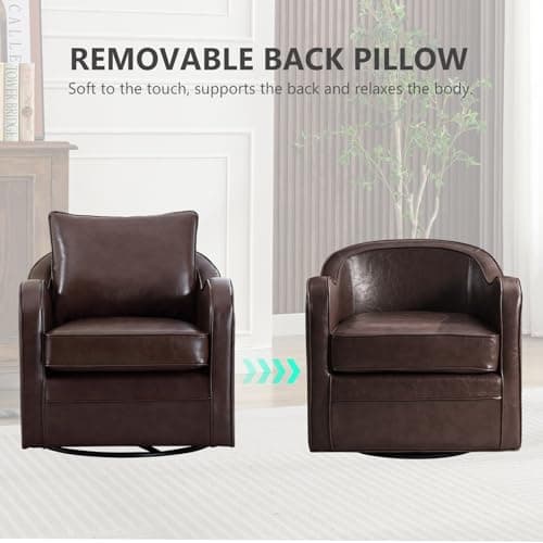 Simore Dark Brown Faux Leather Swivel Accent Chair