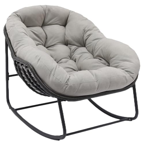 Oversized Grey Rattan Royal Rocking Chair, Indoor & Outdoor Patio Furniture