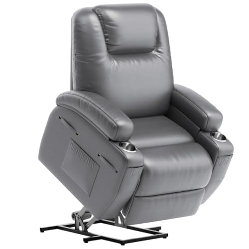 JUMMICO Electric Recliner with Footrest and Massage for Elderly (Gray Leather)