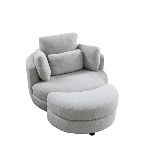 360° Swivel Barrel Chair with Half Moon Ottoman for Living Room