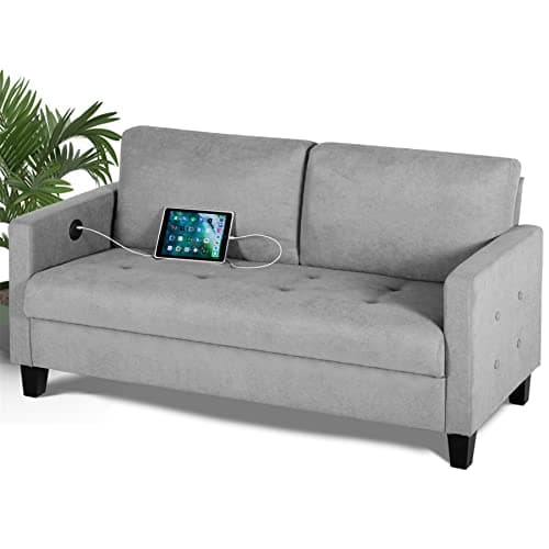 72" 3 Seater Gray Couch with USB Ports for Small Spaces