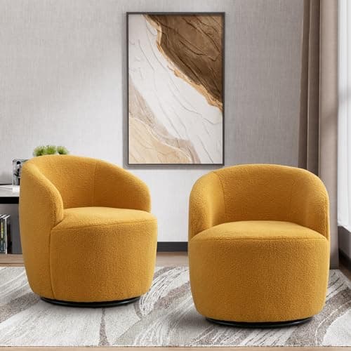 Ivory Modern Boucle Swivel Accent Chair for Living Room and Bedroom