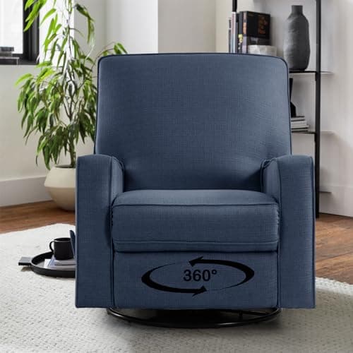 Blue Fabric Rocker Recliner Chair for Nursery and Living Room