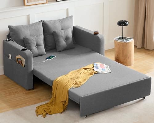 3-in-1 Full Size Grey Sleeper Sofa Bed with Storage & USB, Living Room & Bedroom Essential