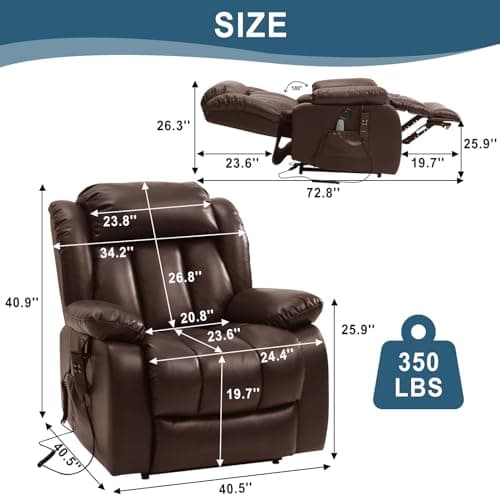 Dual Motor Lift Chairs for Elderly with Massage and Heat, Genuine Leather, USB Ports and Remote Controls