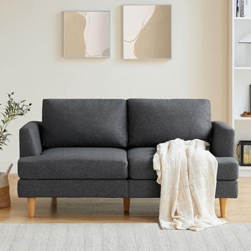 Beige Mid Century Love Seat Couch for Small Spaces