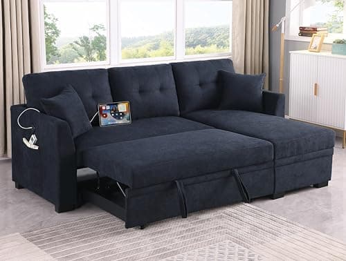 Eafurn 4-in-1 L-Shaped Sectional with Pullout Bed and USB Ports