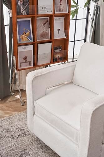 White Teddy Fabric 360 Swivel Barrel Chair, Living Room/Nursery/Office