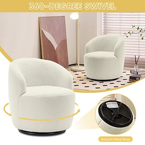 JEEOHEY Ivory Swivel Barrel Chair for Nursery, Living Room, Office, and More
