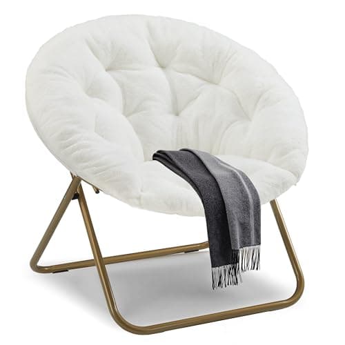 YSSOA Grey Foldable Saucer Chair, Comfortable Faux Fur for Adults & Teens