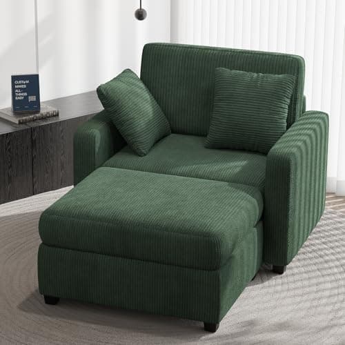 Apicizon Green Indoor 42" Sleeper Chaise Lounge Chair with Pillows and Armrests