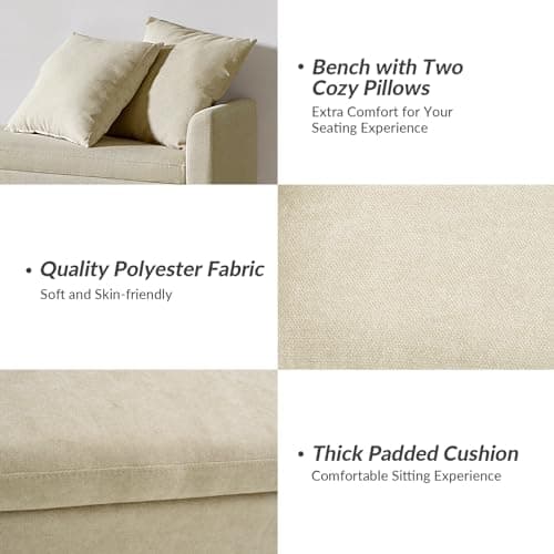 HULALA HOME Beige Modern Storage Bench with Throw Pillows