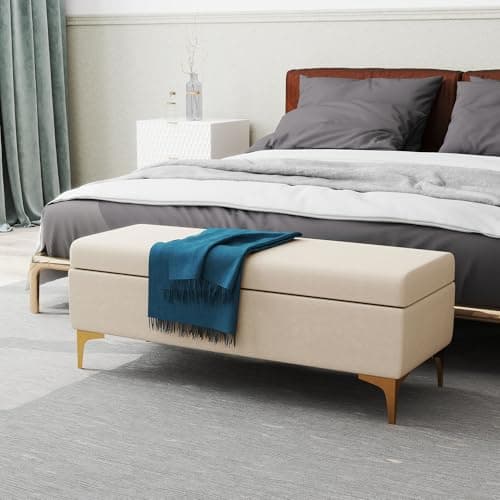 DAGONHIL Gray Velvet Storage Ottoman for Living Room and Bedroom