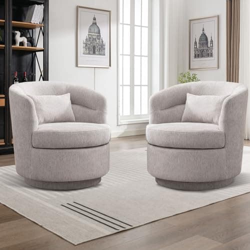 Modern Swivel Barrel Chair with Pillow for Living Room or Bedroom - Grey