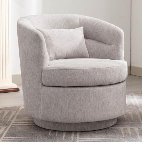 Modern Swivel Barrel Chair with Pillow for Living Room or Bedroom - Grey